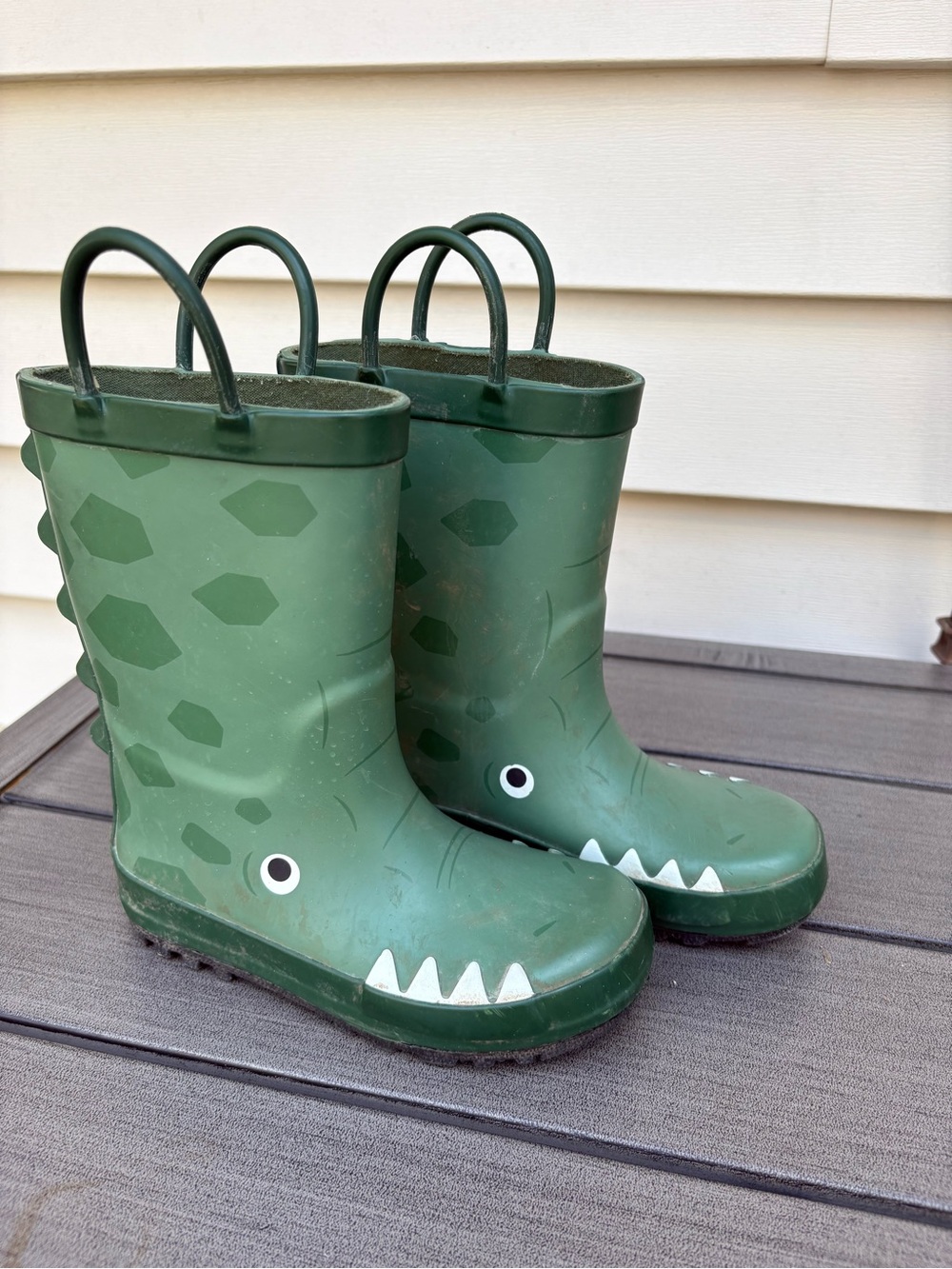 Cat & Jack Green Kids Dinosaur Rain Boots with Handles